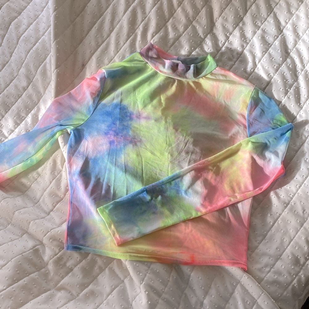 Mesh rainbow tie-dye top